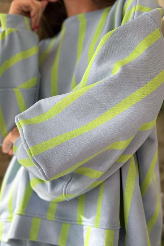Scamp Lantern Sweatshirt Vertical Stripe Denim & Lime 